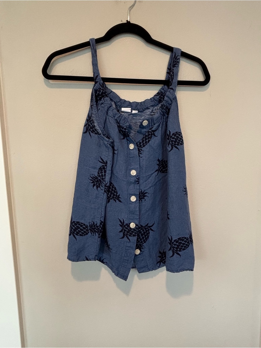 GAP Blue Pineapple-Print Linen Button Tank